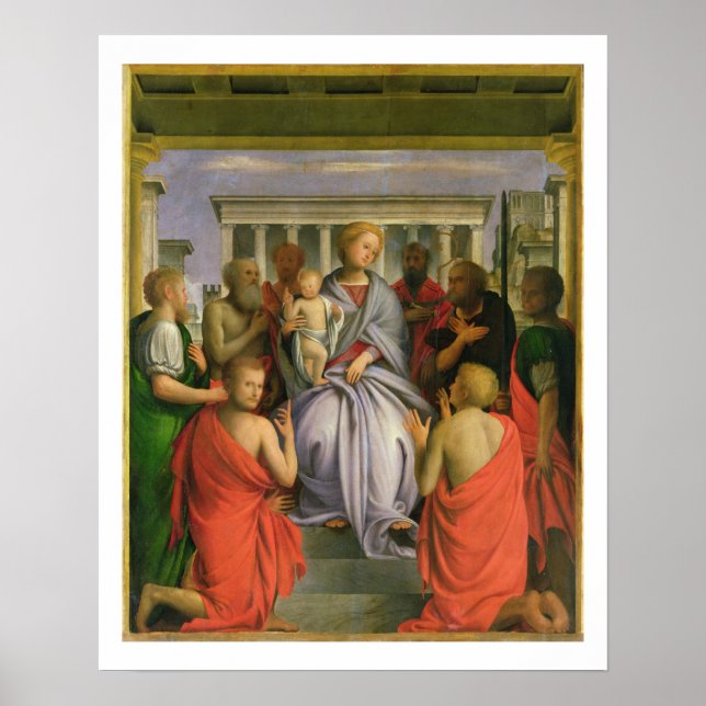 Pôster Madonna e Criança com Oito Santos, 1520s (tempero (Frente)