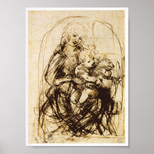 Poster Madonna e criança com um gato, Leonardo da Vinci