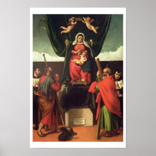 Poster Madonna e criança Enthroned com quatro santos,