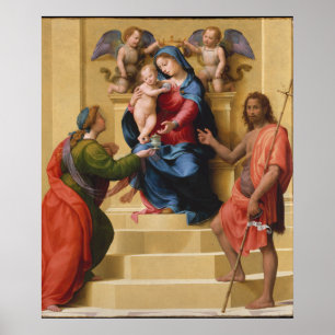 Poster Madonna e criança Enthroned com santos Mary