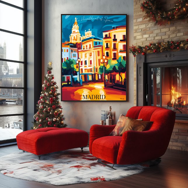 Poster Madrid Cityscape Icônica no estilo Abstrato Fauvis (Criador carregado)