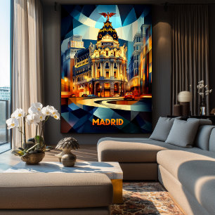 Poster Madrid Cubist Elegance, moderna paisagem geométric