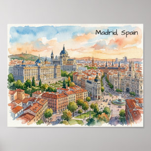 Poster Madrid Espanha Arquitetura Pintura Aquarela