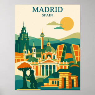 Poster Madrid Espanha Cidade Skyline - Cidade Retro Minim