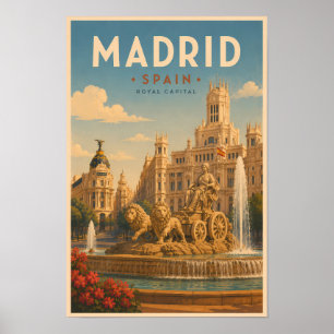 Poster Madrid Espanha Fonte Cibeles Ilustração Viagem 