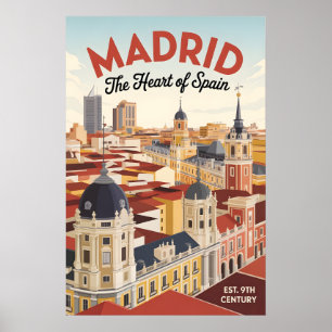 Poster Madrid Espanha Retrô Silhueta Urbana Viagem