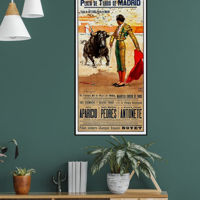 Affiche Originale Plaza De Toros Madrid 1966 - Tauromachie, Format 21 X 38 Pouces, état Quasi Neuf