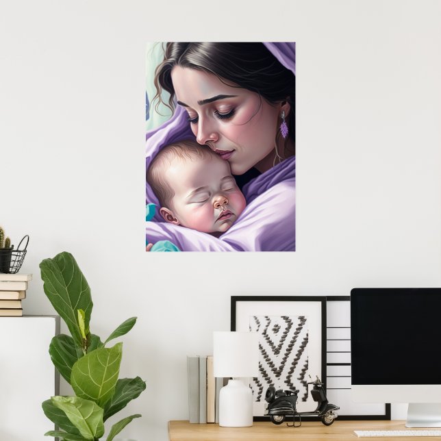 Poster Mãe Adorável e Bebê Cherish Memento Wall Art (Escritório em casa)