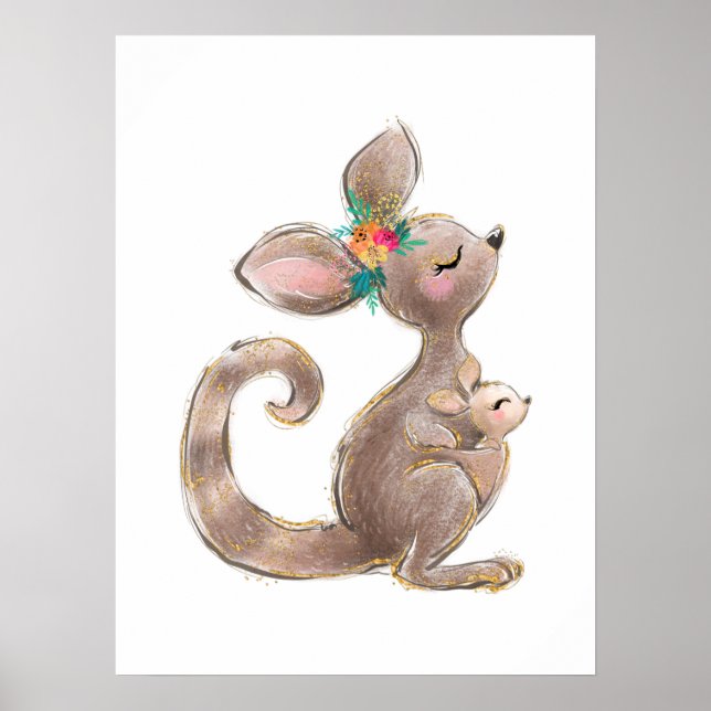 Poster Mãe Canguru e Bebê (Frente)