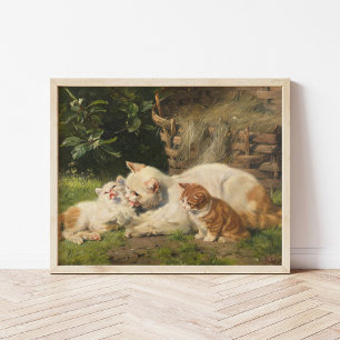 Poster Mãe Cat com Kittens   Julius Adam, o Younger