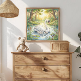 Poster Mãe Cisne e Berçário de Cisnes Filhotes