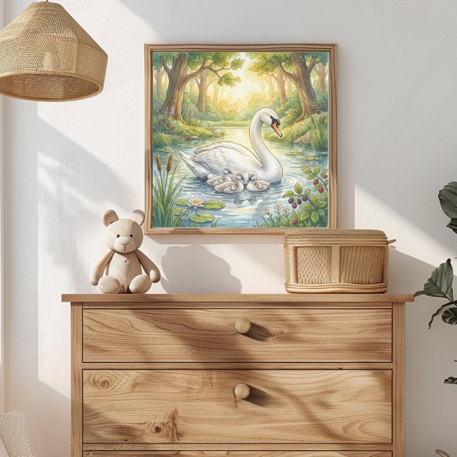 Poster Mãe Cisne e Berçário de Cisnes Filhotes (Criador carregado)