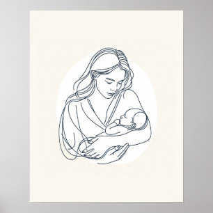 Poster Mãe com Bebê Recém-nascido - Arte em Linha