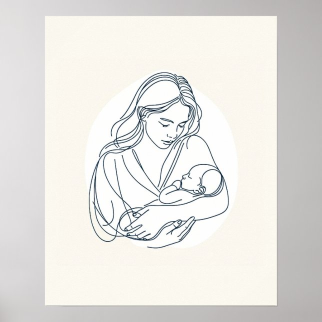 Poster Mãe com Bebê Recém-nascido - Arte em Linha (Frente)