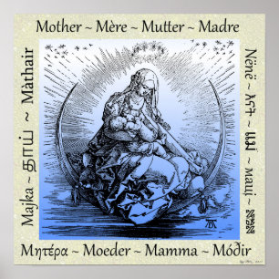 Poster Mãe & criança de Albrecht Dürer na lua crescent