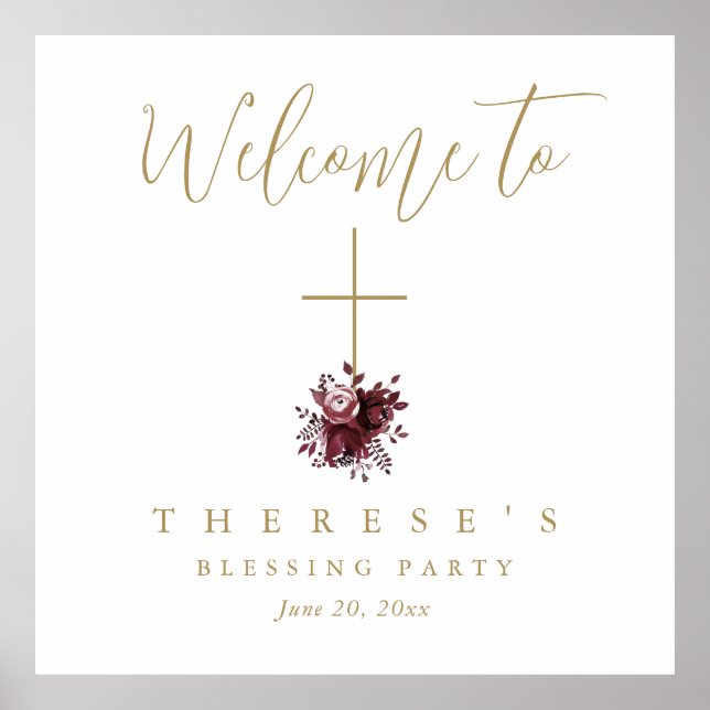 Poster Mãe Cristã Cruzada Floral e Bênção Bebê (Frente)