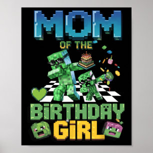 Poster Mãe Da Menina De Aniversário Funny Video Game Pixe