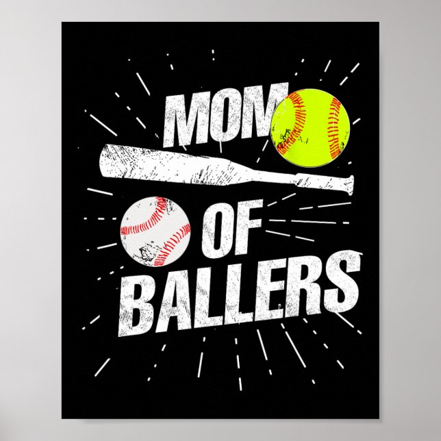 Poster Mãe De Ballers Engraçado Jogo Softball De Baseball (Frente)