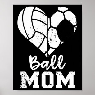 Poster Mãe de Bola Coração Engraçado Futebol Vôlei Mãe