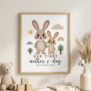 Poster Mãe de Coelho Pastel Primeiro Dia das Mães Berçári