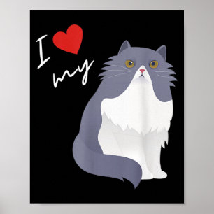 Poster Mãe de Gato Persa Cinza Branco Para Amantes de Gat