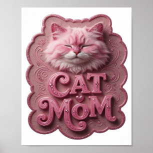 Poster Mãe de Gato Rosa Divertida