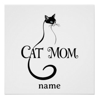 Pôster Mãe de Gato,Tipografia Minimalista de Gato Preto E