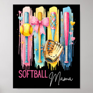 Poster Mãe de Softbol Coquette Pincelada Engraçado Dia da