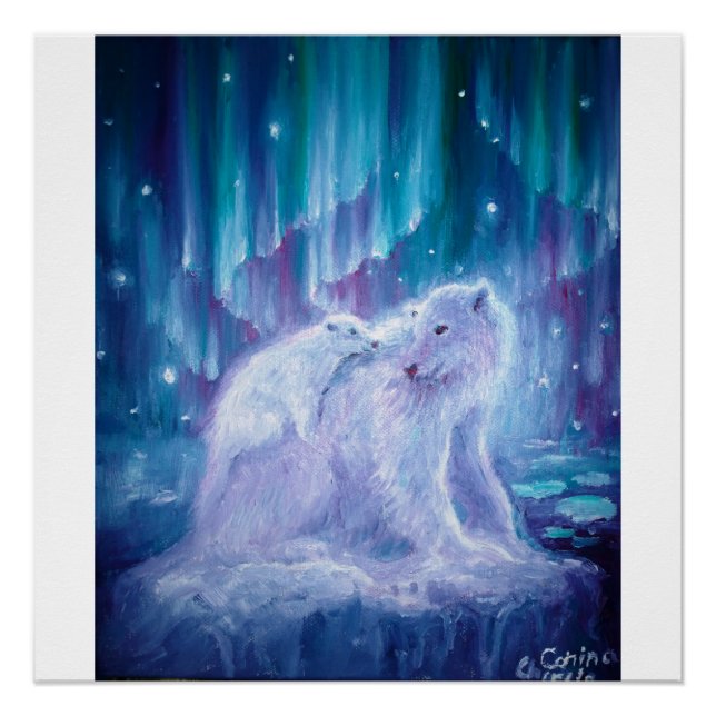 Pôster Mãe e bebê do urso polar (Frente)