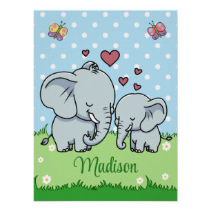 Pôster Mãe e Bebê Elefante Fofos, Personalizado