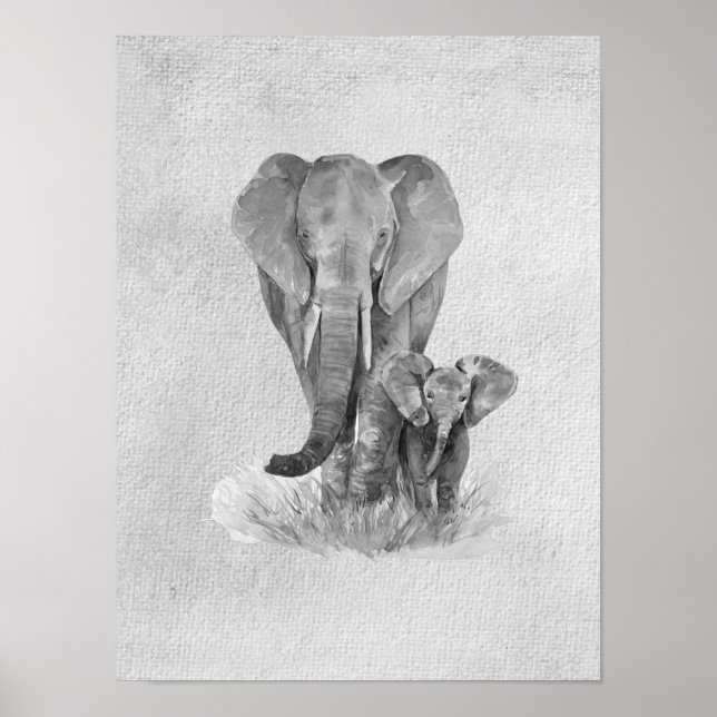 Poster Mãe e Bebê Elefante Preto e Branco   (Frente)