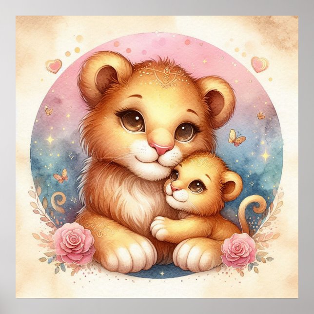 Poster Mãe e Bebê Leão (Frente)