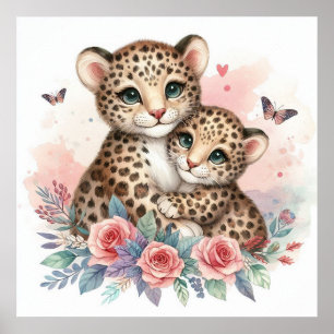 Poster Mãe e Bebê Leopardo
