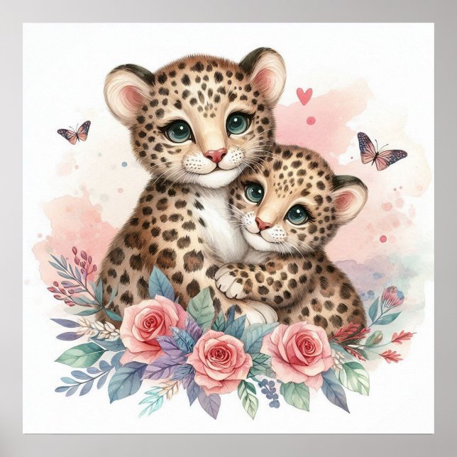 Poster Mãe e Bebê Leopardo (Frente)
