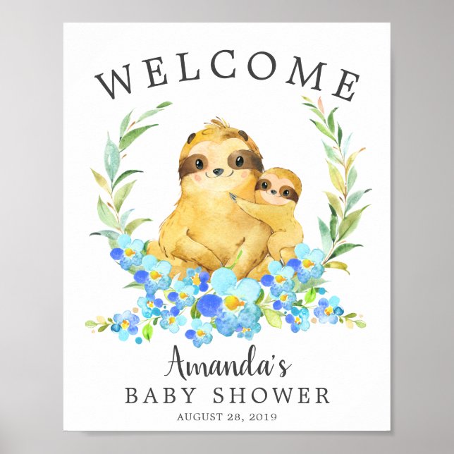 Poster Mãe e Bebê Sloth Chá de fraldas (Frente)