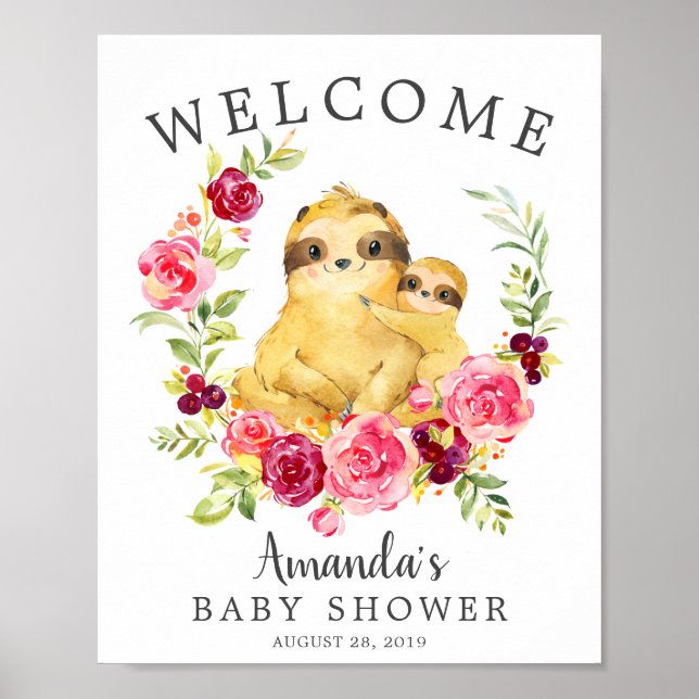 Poster Mãe e Bebê Sloth Chá de fraldas (Frente)