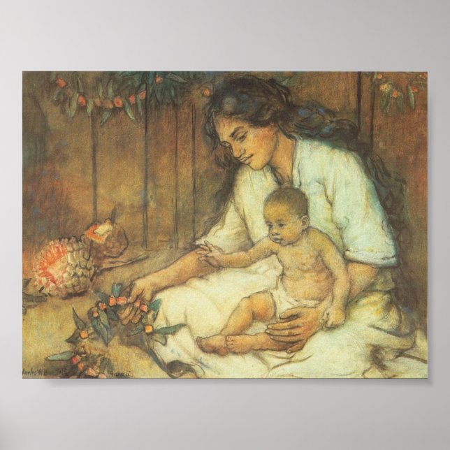 Pôster Mãe e Criança do Havaí - Charles W. Bartlett (Frente)