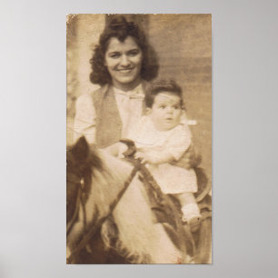 Pôster Mãe e criança do vintage em um pônei