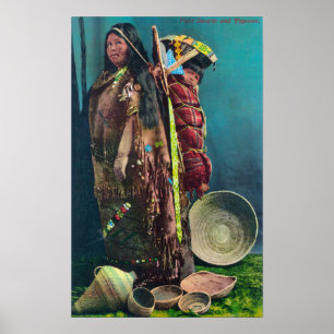 Pôster Mãe e criança nativas de Piuta em um Papoose