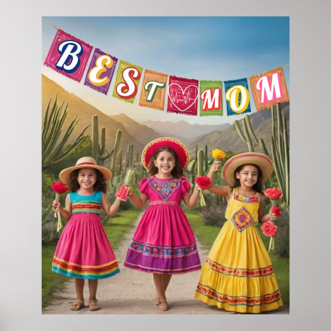 Poster Mãe e Criança no Vestido Mexicano Tradicional (Frente)