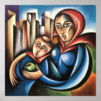 Poster Mãe e Criança Retrato Moderno Abstrato