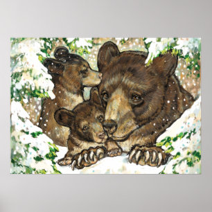 Poster Mãe e Cubs do urso preto da arte dos animais
