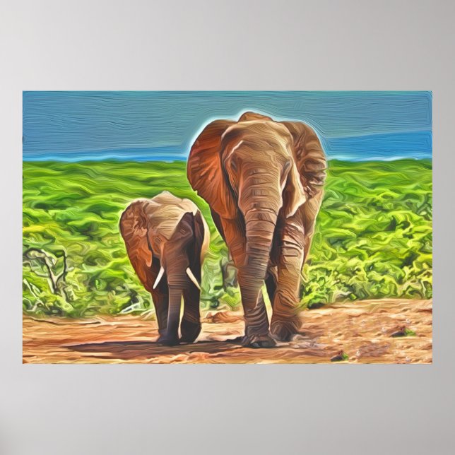 Poster Mãe e Elefante Bebê (Frente)