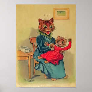 Poster Mãe e filha gatos, Louis Wain