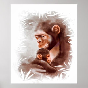 Poster Mãe E Filho, Pintura De Macaco, Aniversário Da Fam
