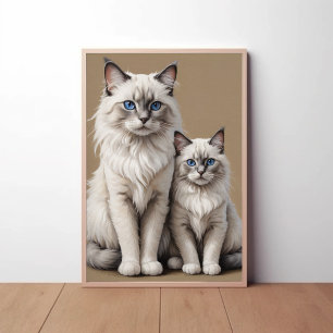 Poster Mãe e Kitten Ragdoll Cat Trabalho de arte