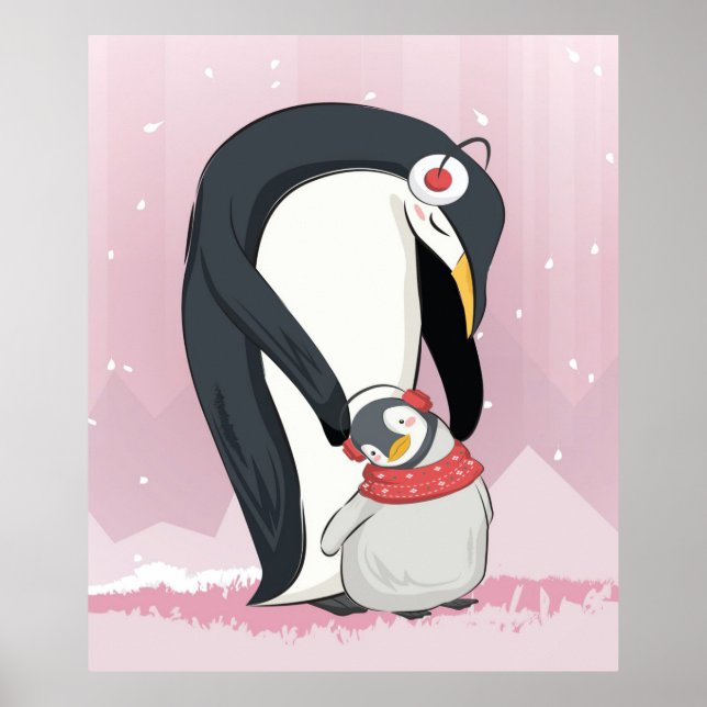 Poster Mãe E Pinguim Bebê | Presentes Para Bebês (Frente)