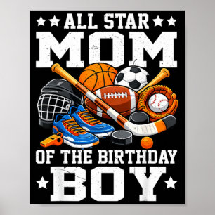 Poster Mãe Estrela do Menino de Aniversário Basquete Fute