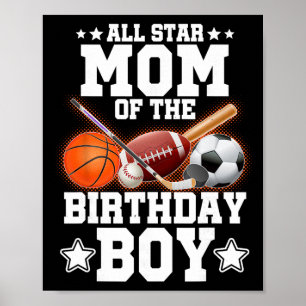Poster Mãe Estrela do Menino do Aniversário Sketll Futebo