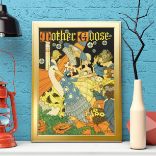 Poster Mãe Gansa Antiga Lendo Livros para Crianças